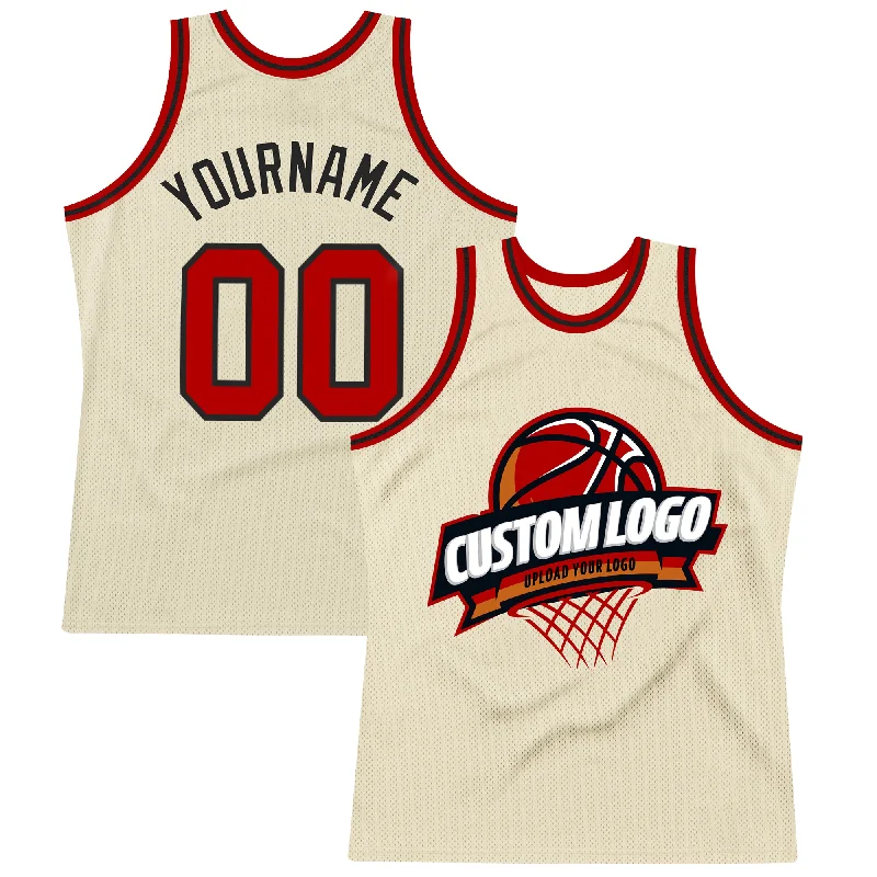 Personalized Basketball Jersey for Kids-Custom Cream Red-Black Authentic Throwback Basketball Jersey