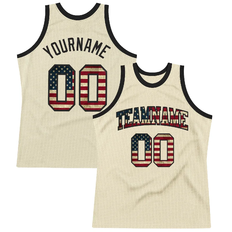 Personalized Basketball Jersey for Teams-Custom Cream Vintage USA Flag-Black Authentic Throwback Basketball Jersey