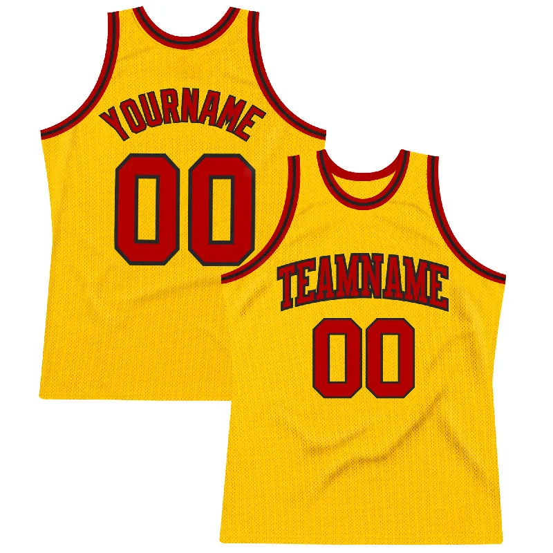 Basketball Jersey with Soft Touch Fabric-Custom Gold Red-Black Authentic Throwback Basketball Jersey