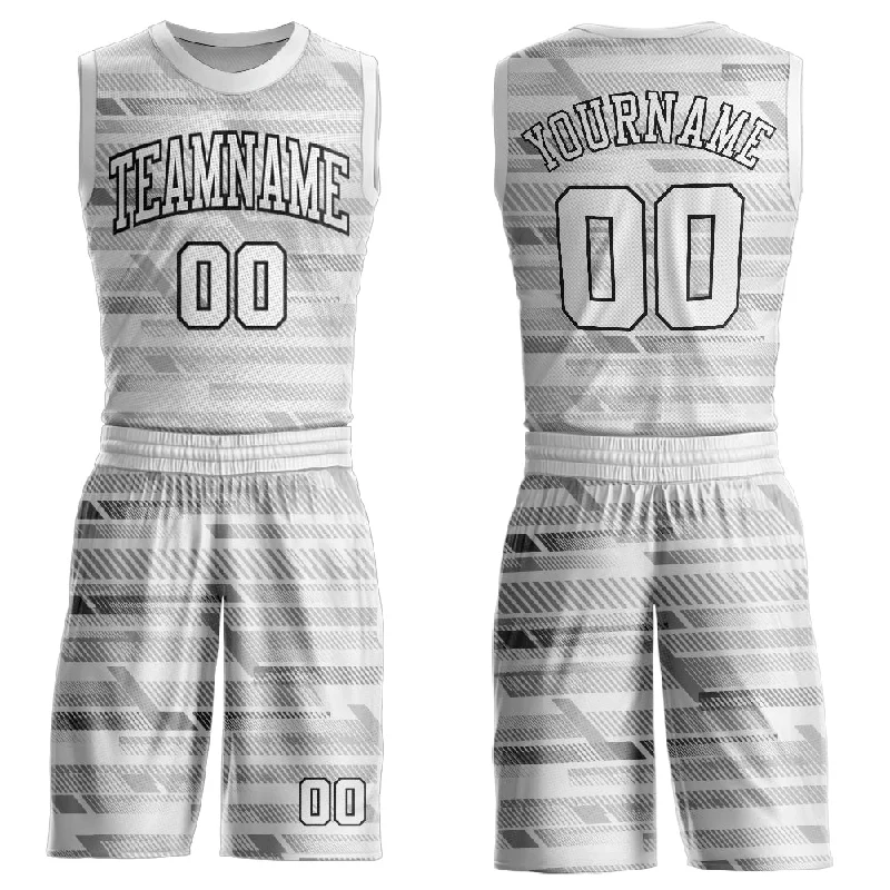 Basketball Jersey for Home Uniforms-Custom Gray White-Black Round Neck Sublimation Basketball Suit Jersey