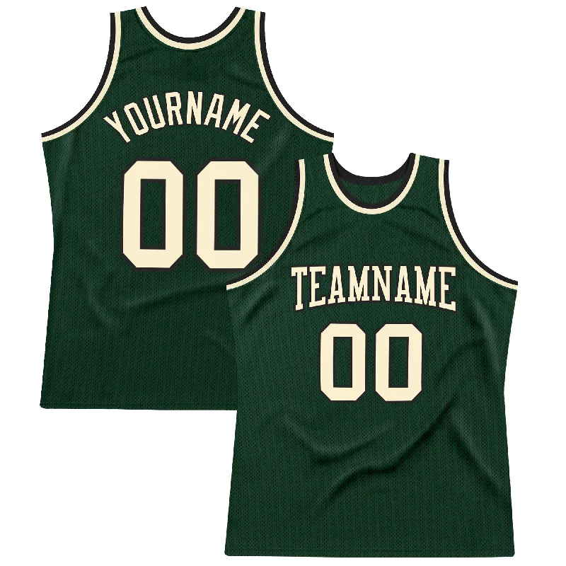 Basketball Jersey for Kids with Name-Custom Hunter Green Cream-Black Authentic Throwback Basketball Jersey