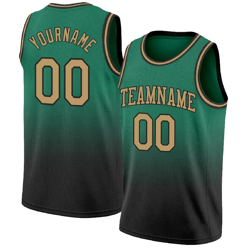 Professional Team Basketball Jersey-Custom Kelly Green Old Gold-Black Authentic Fade Fashion Basketball Jersey