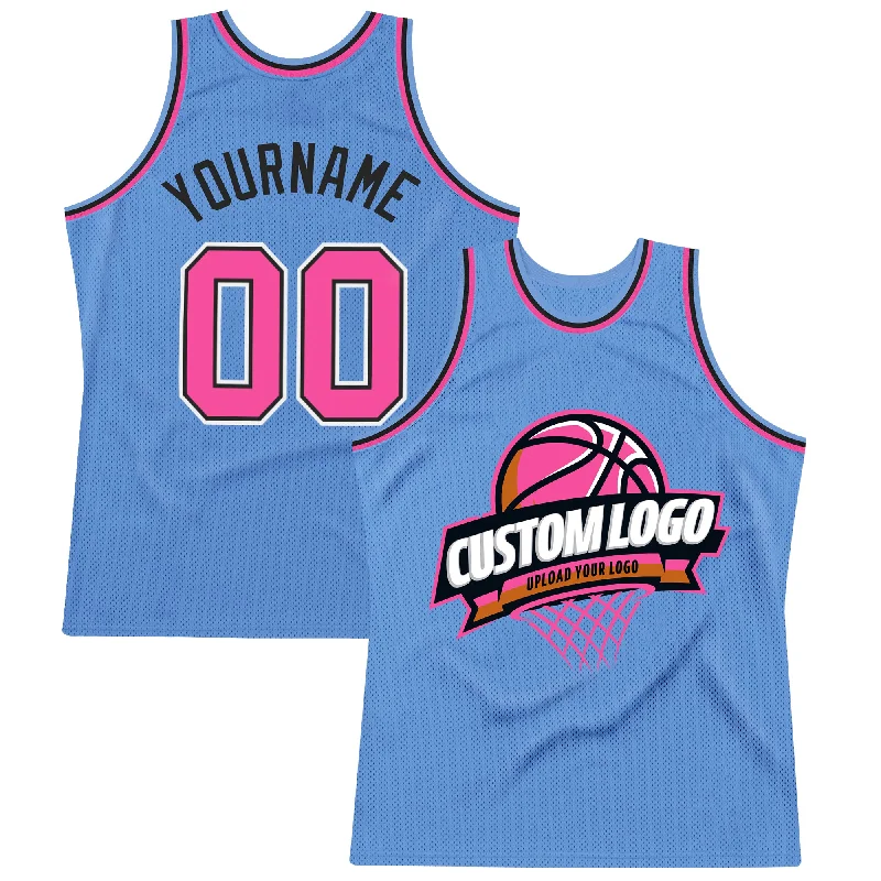 Basketball Jersey for Basketball Merchandise-Custom Light Blue Pink-Black Authentic Throwback Basketball Jersey