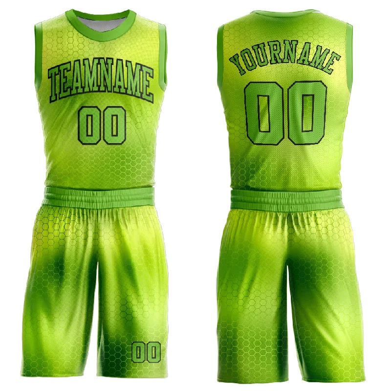 Custom Basketball Jersey for Teams and Fans-Custom Neon Green Black Round Neck Sublimation Basketball Suit Jersey