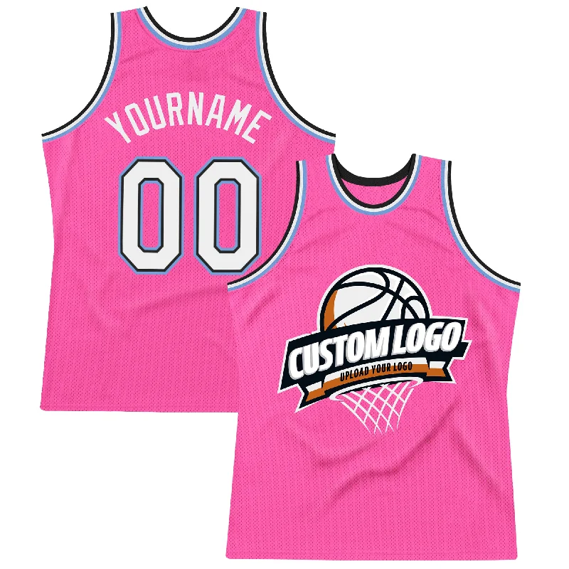 Basketball Jersey for Summer Teams-Custom Pink White Black-Light Blue Authentic Throwback Basketball Jersey