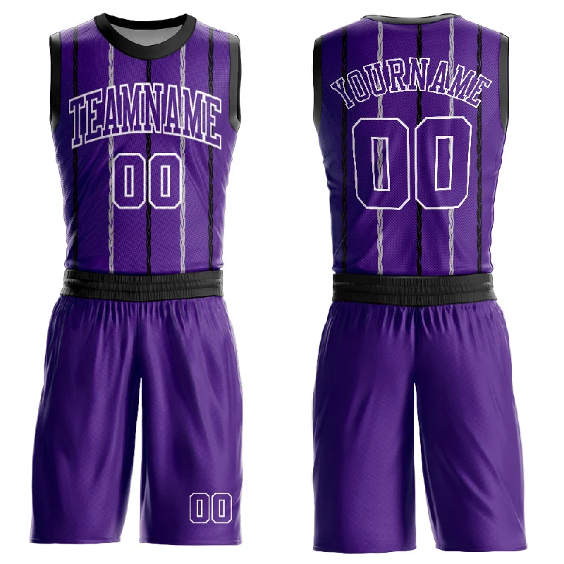 Basketball Jersey with Cool Color Scheme-Custom Purple Black-White Round Neck Sublimation Basketball Suit Jersey