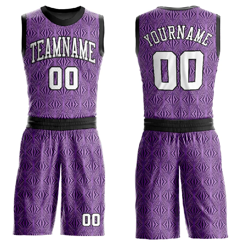 Basketball Jersey with Loose Fit-Custom Purple White-Black Round Neck Sublimation Basketball Suit Jersey