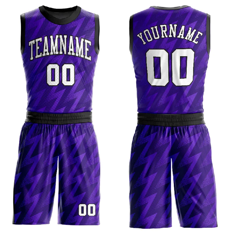 Basketball Jersey for Customized Logo-Custom Purple White-Black Round Neck Sublimation Basketball Suit Jersey