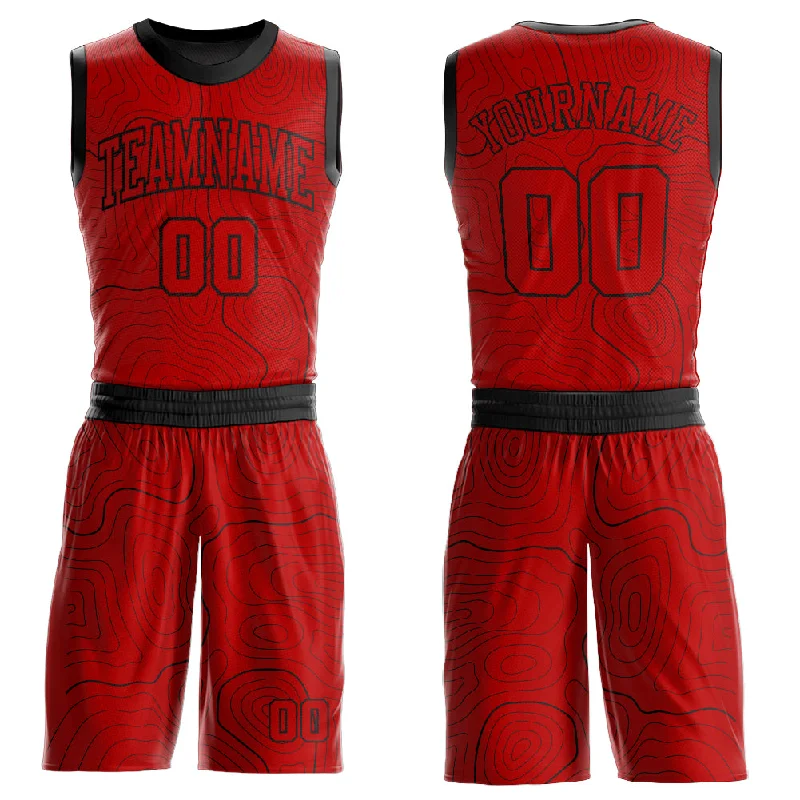 Basketball Jersey for Minor League-Custom Red Black Round Neck Sublimation Basketball Suit Jersey