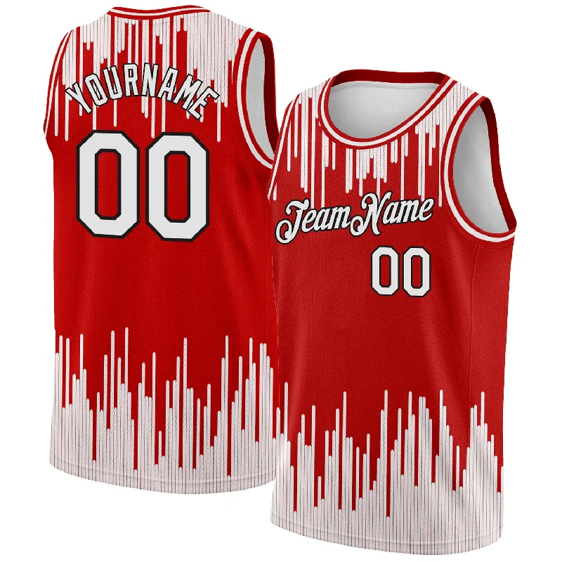 Basketball Jersey with Bold Patterns-Custom Red White-Black Abstract Vertical Lines Authentic City Edition Basketball Jersey