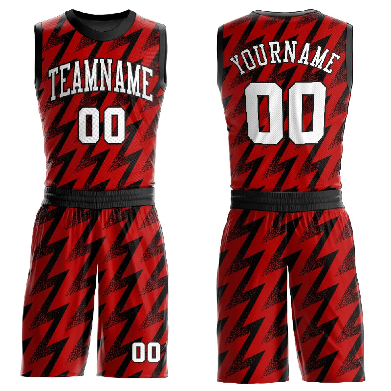 Basketball Jersey for Group Orders-Custom Red White-Black Round Neck Sublimation Basketball Suit Jersey