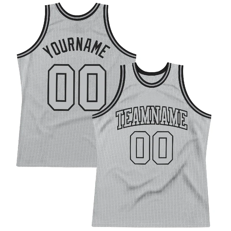 Basketball Jersey with Ribbed Collar-Custom Gray Gray-Black Authentic Throwback Basketball Jersey