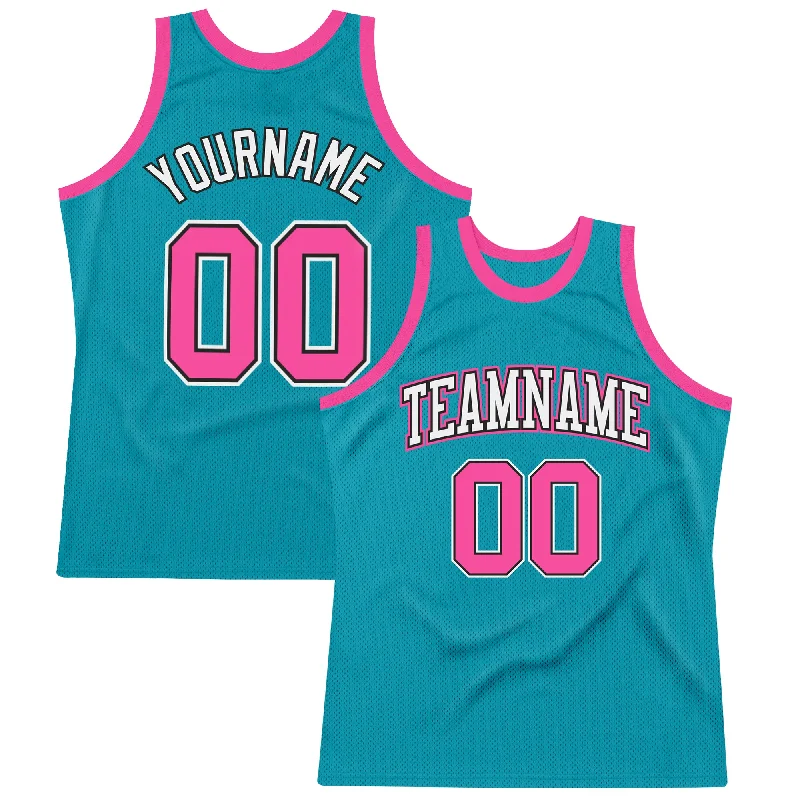 Basketball Jersey for Basketball Parties-Custom Teal Pink-Black Authentic Throwback Basketball Jersey