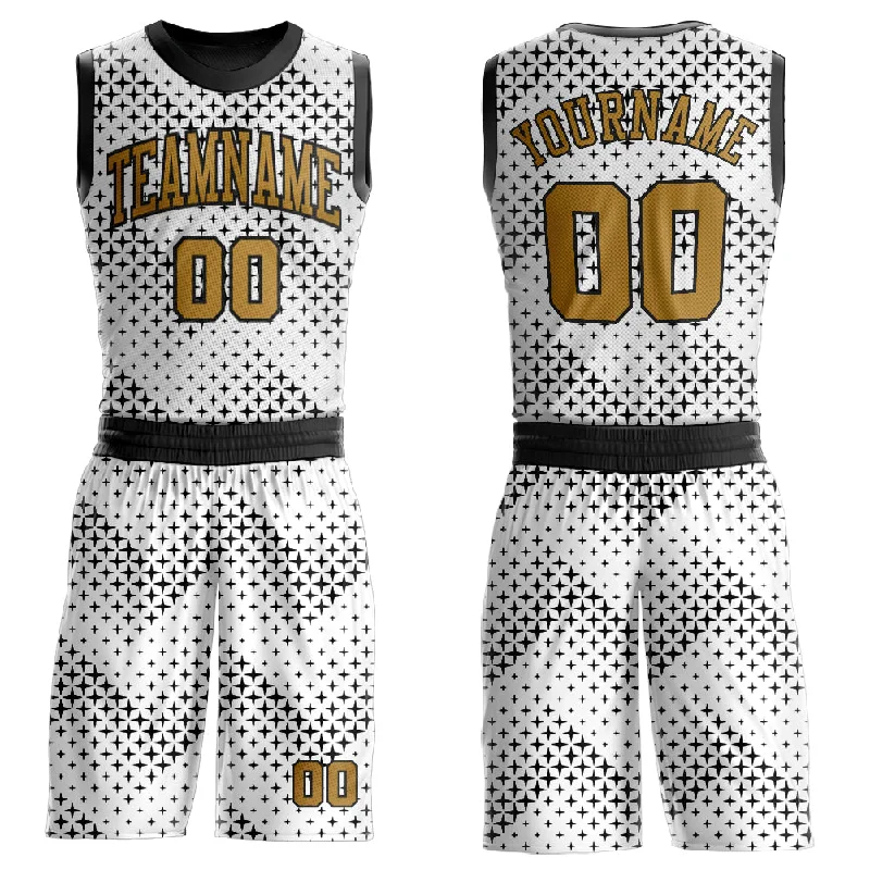 Basketball Jersey for Custom Event-Custom White Old Gold-Black Round Neck Sublimation Basketball Suit Jersey