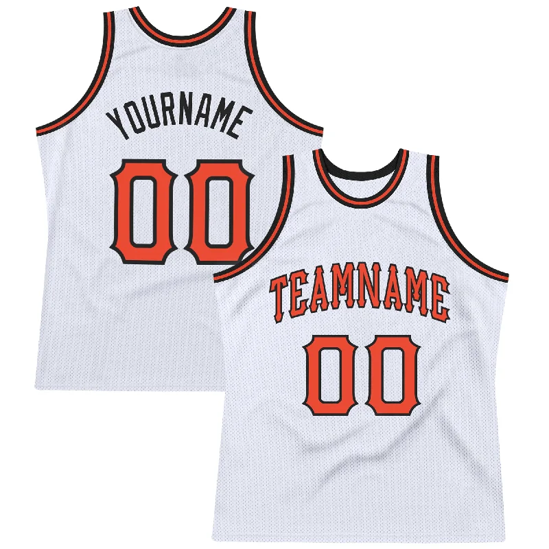 Basketball Jersey with Team Logo-Custom White Orange-Black Authentic Throwback Basketball Jersey