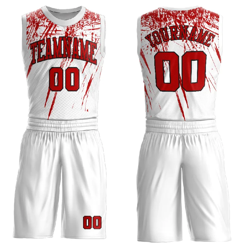 Basketball Jersey with Personalized Style-Custom White Red=Black Round Neck Sublimation Basketball Suit Jersey