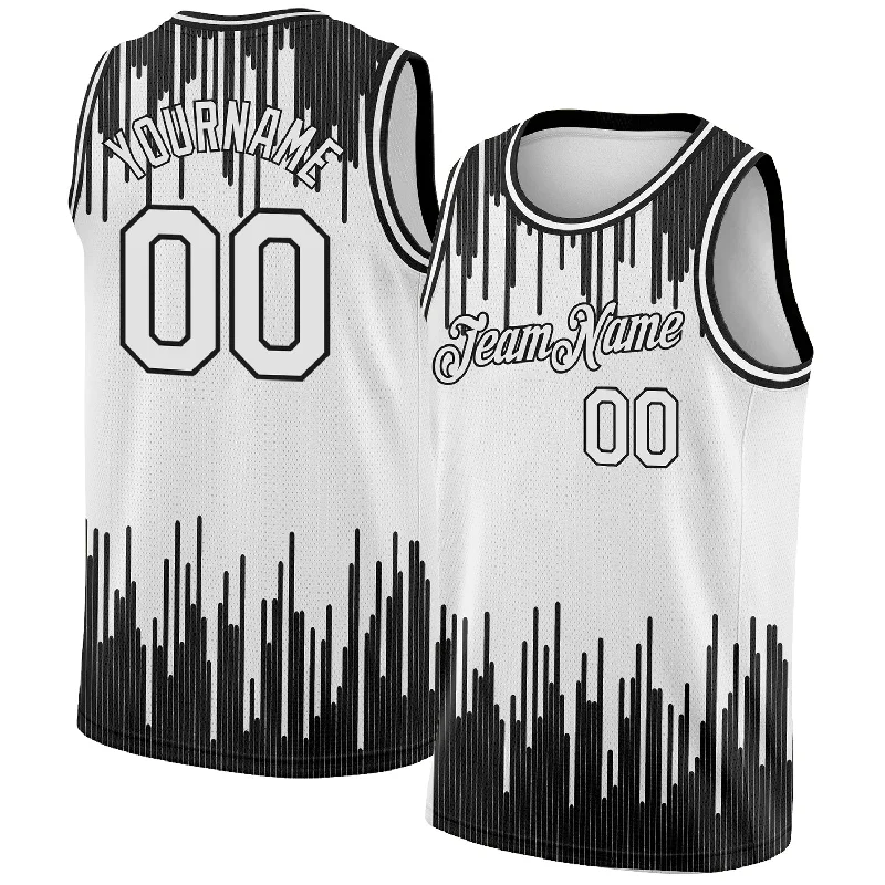 Best Basketball Jersey-Custom White Black Abstract Vertical Lines Authentic City Edition Basketball Jersey