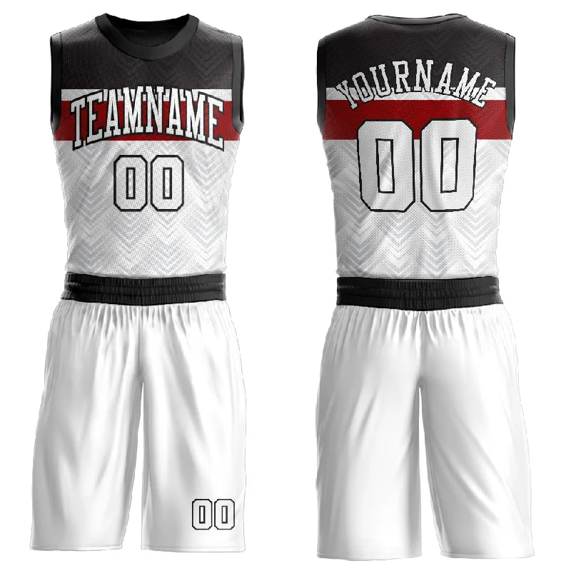 Basketball Jersey with Loose Fit-Custom White Black-Red Round Neck Sublimation Basketball Suit Jersey