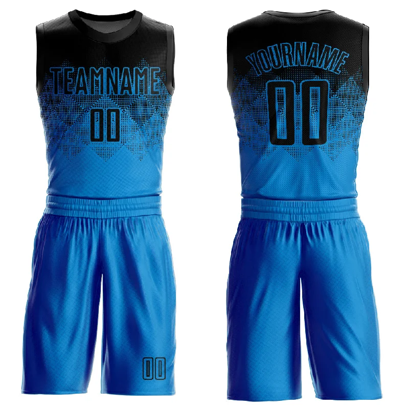 Basketball Jersey with Custom Sleeve Design-Custom Blue Black Round Neck Sublimation Basketball Suit Jersey