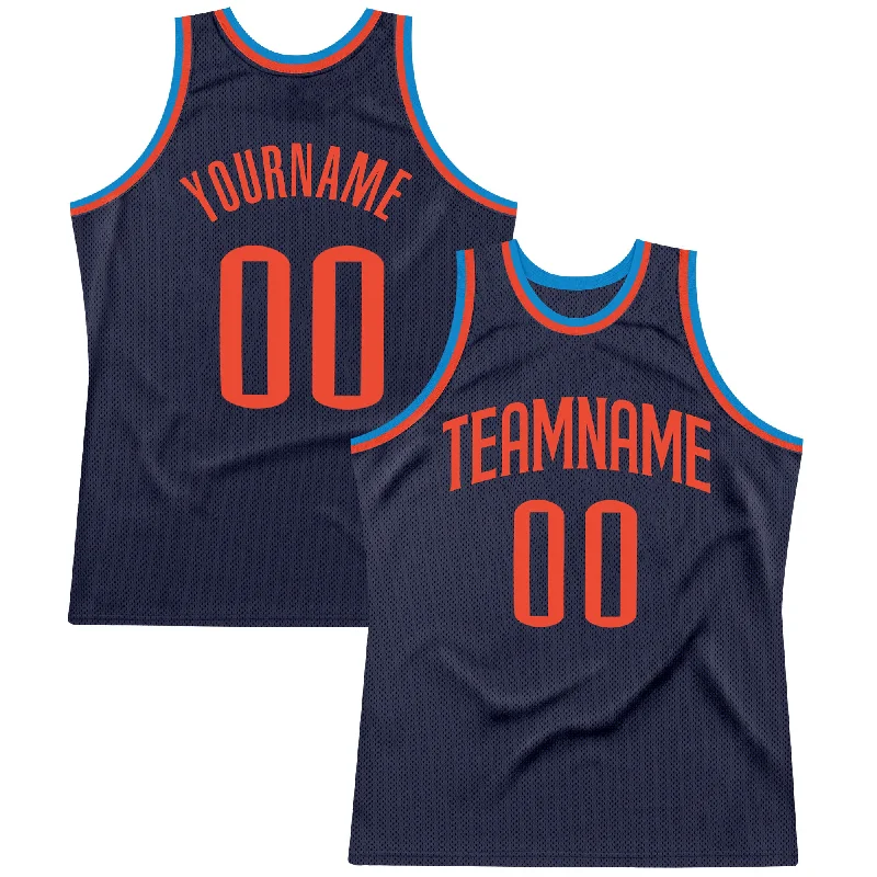 Custom Basketball Jersey for Event-Custom Navy Orange-Blue Authentic Throwback Basketball Jersey