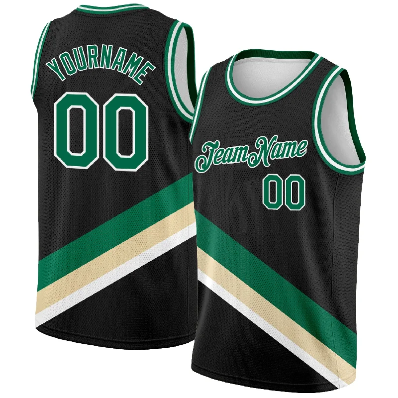 Basketball Jersey with Bold Colors-Custom Black Kelly Green-Cream Modern Authentic City Edition Basketball Jersey