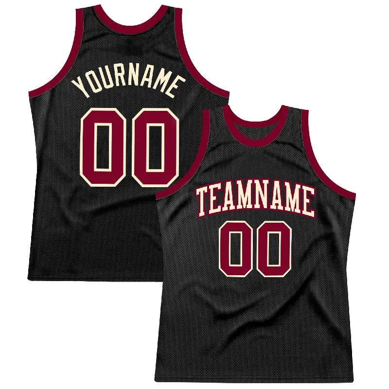 High School Basketball Jersey-Custom Black Maroon-Cream Authentic Throwback Basketball Jersey