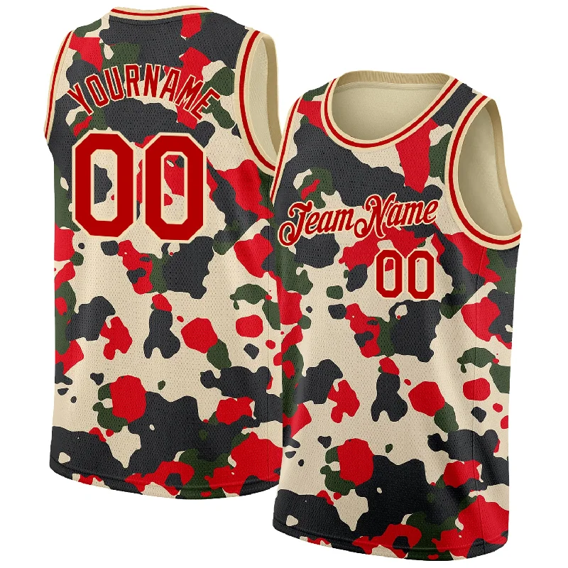 Basketball Jersey for Fall Games-Custom Camo Red-Cream 3D Authentic Salute To Service Basketball Jersey