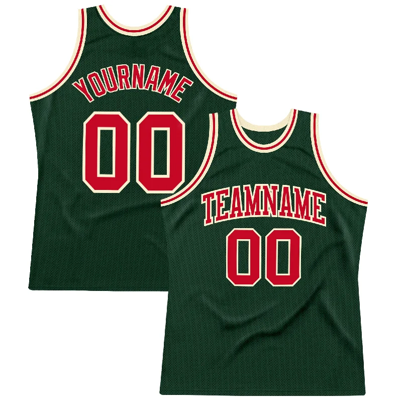 Basketball Jersey with Custom Fit-Custom Hunter Green Red-Cream Authentic Throwback Basketball Jersey