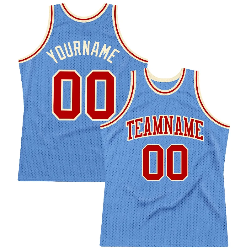 Basketball Jersey with Contrast Sleeves-Custom Light Blue Red-Cream Authentic Throwback Basketball Jersey