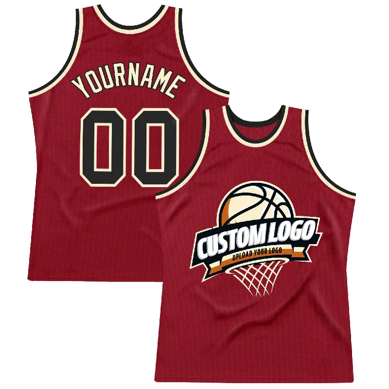 Basketball Jersey with Comfort Fit-Custom Maroon Black-Cream Authentic Throwback Basketball Jersey