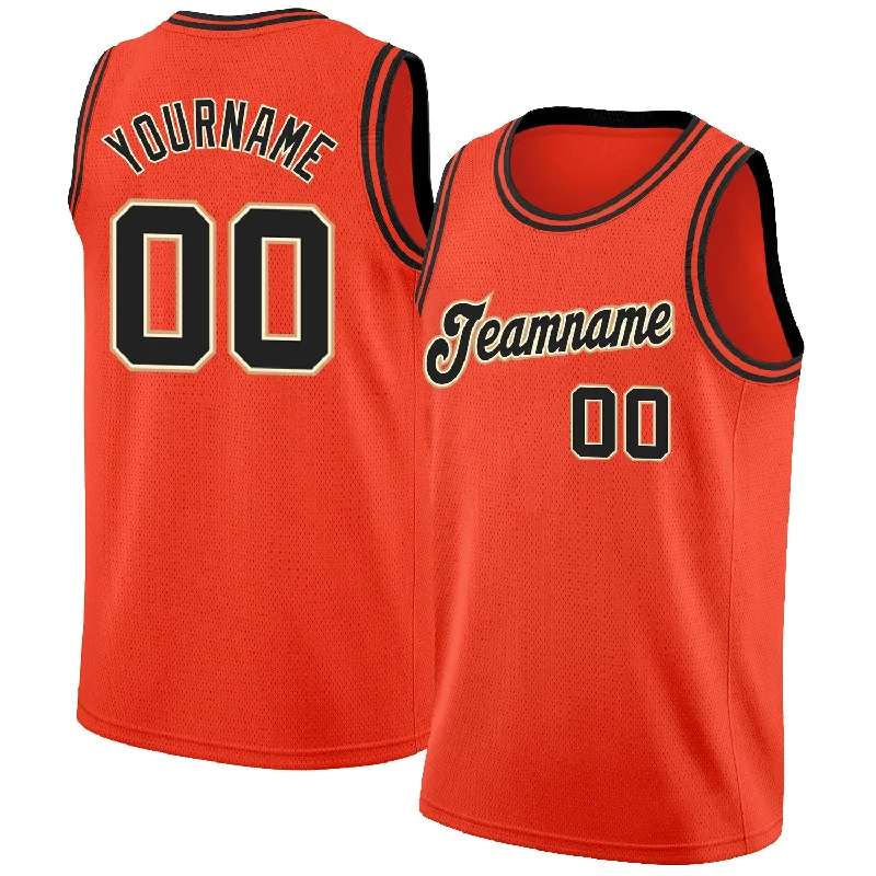 Basketball Jersey with Sport Design-Custom Orange Black-Cream Round Neck Rib-Knit Basketball Jersey