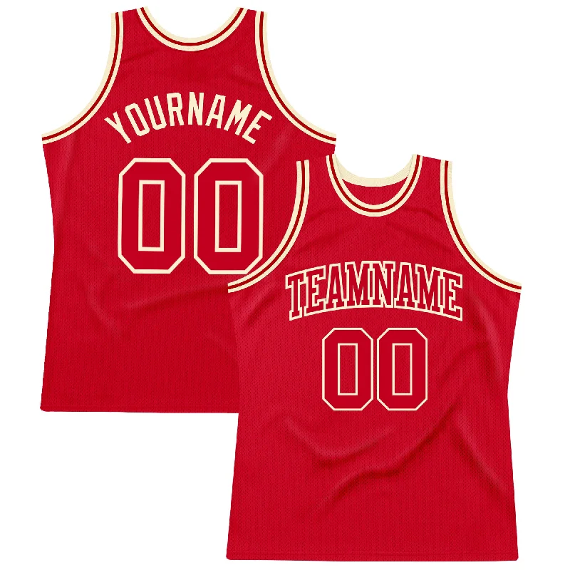 Basketball Jersey with Sleeve Stripes-Custom Red Red-Cream Authentic Throwback Basketball Jersey