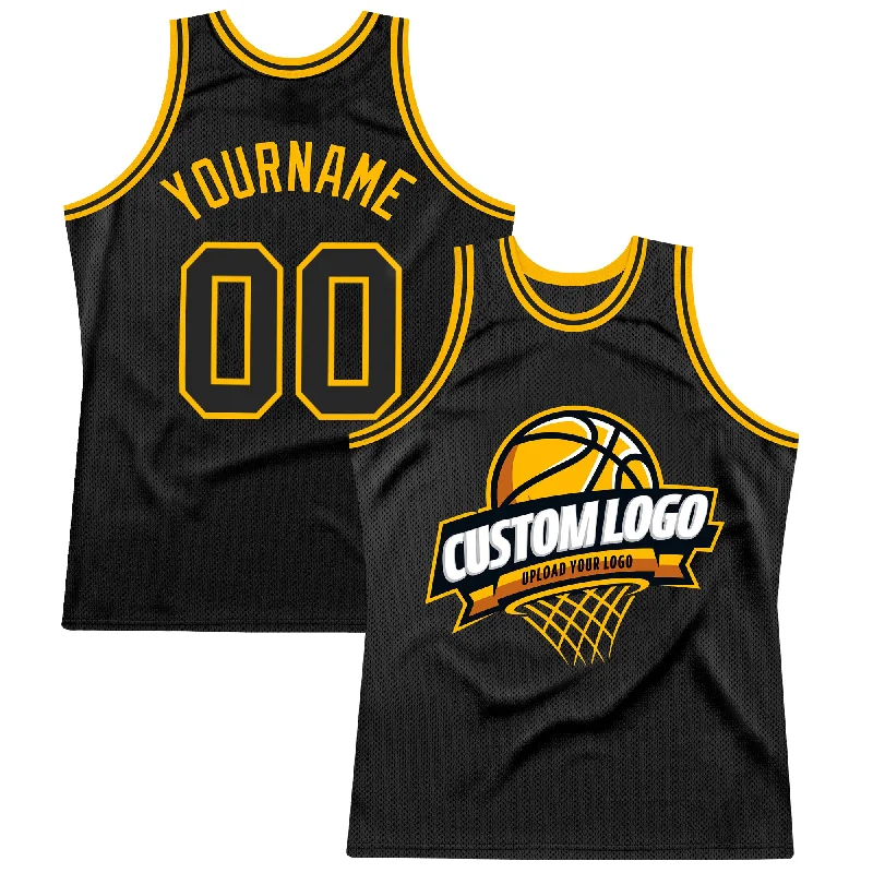 Basketball Jersey with Number-Custom Black Gold Authentic Throwback Basketball Jersey