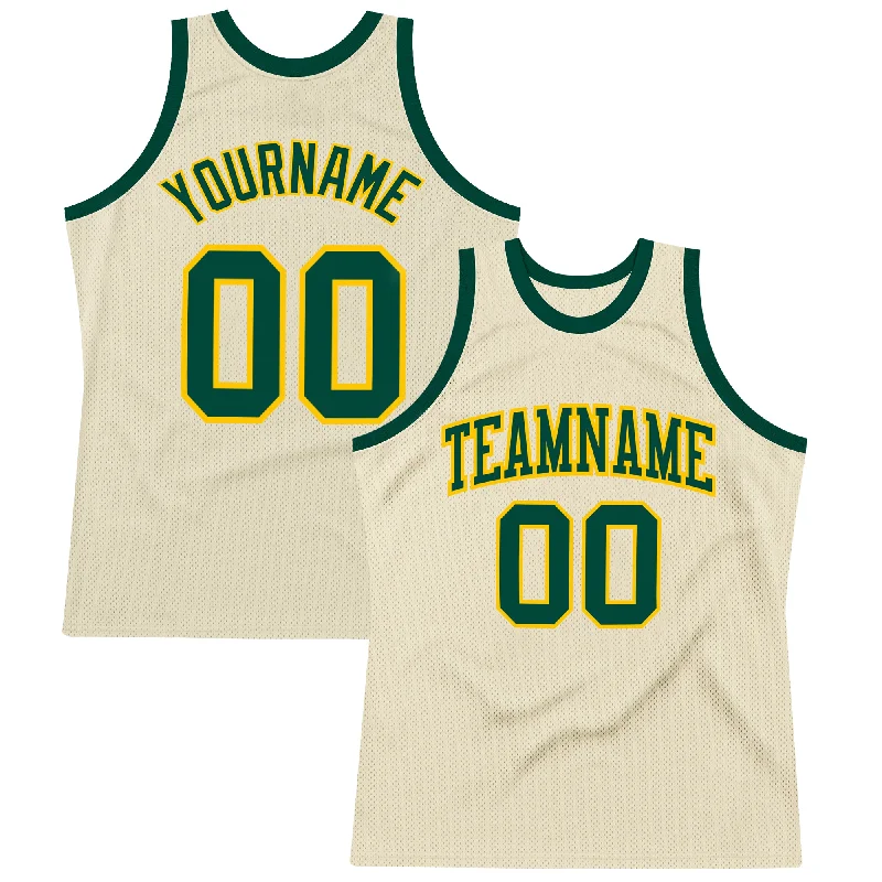 Basketball Jersey for College Players-Custom Cream Green-Gold Authentic Throwback Basketball Jersey