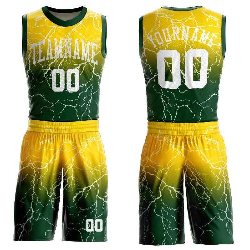 Basketball Jersey for Major League Fans-Custom Green White-Gold Round Neck Sublimation Basketball Suit Jersey