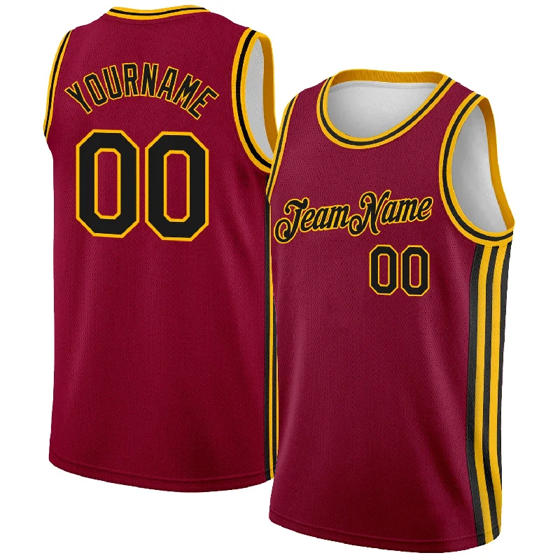 Basketball Jersey for Spring Games-Custom Maroon Black-Gold Side Stripes Authentic City Edition Basketball Jersey