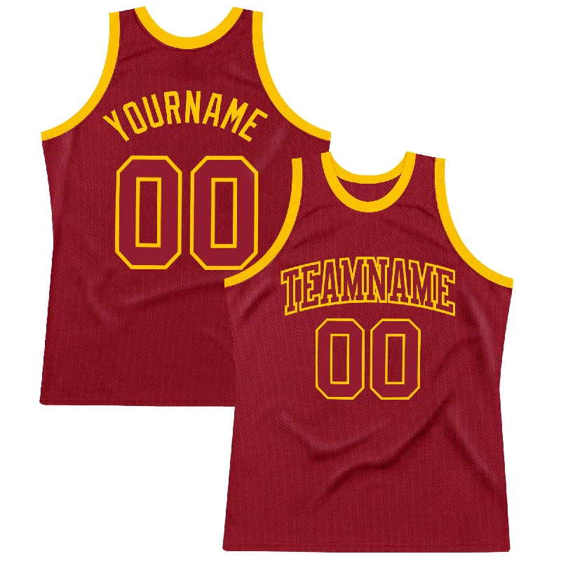 Basketball Jersey for Youth Basketball-Custom Maroon Maroon-Gold Authentic Throwback Basketball Jersey