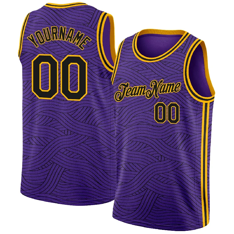 Personalized Kids Basketball Jersey-Custom Purple Black-Gold Authentic City Edition Basketball Jersey