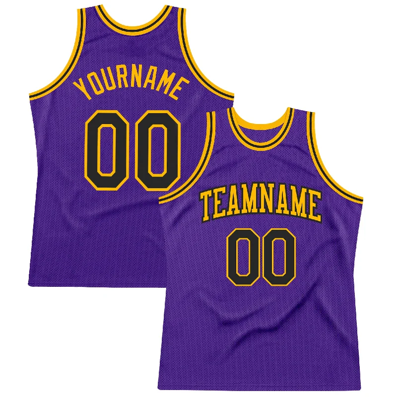 Basketball Jersey with Special Patches-Custom Purple Black-Gold Authentic Throwback Basketball Jersey