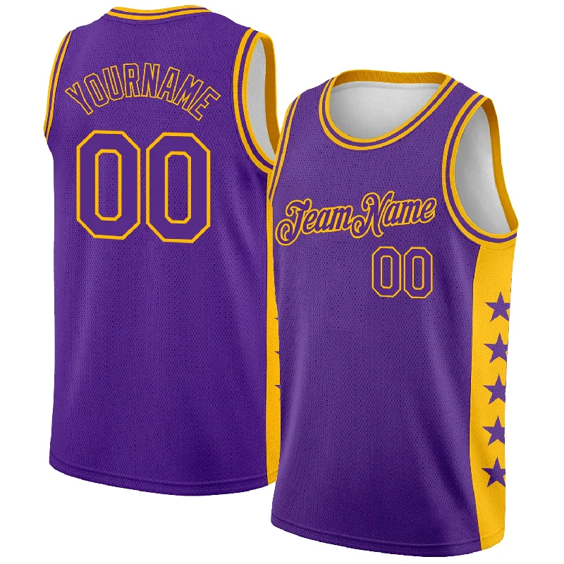 Basketball Jersey for Away Games-Custom Purple Gold Side Panel Stars Authentic City Edition Basketball Jersey