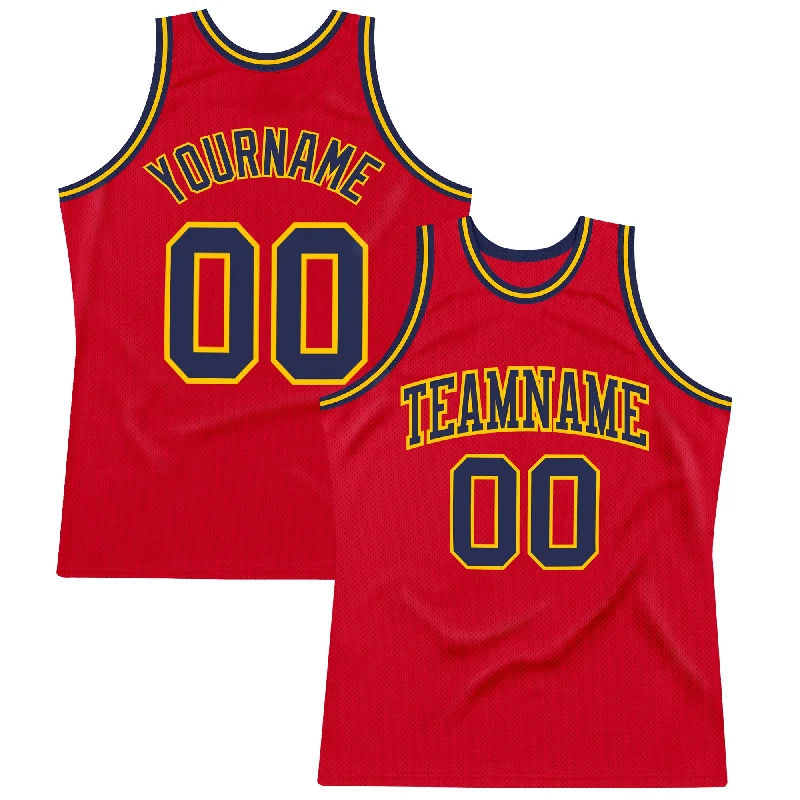 Basketball Jersey with Team Names-Custom Red Navy-Gold Authentic Throwback Basketball Jersey