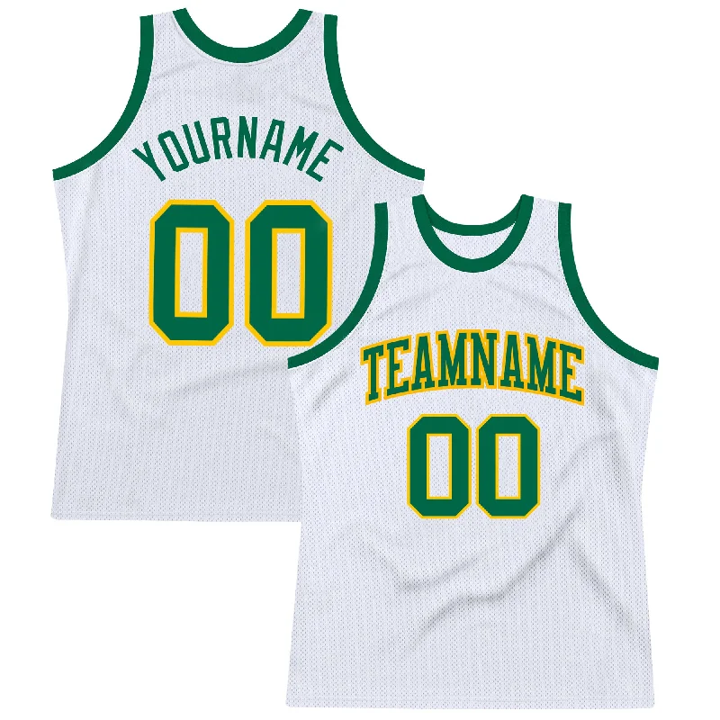 Basketball Jersey for Vintage Players-Custom White Kelly Green-Gold Authentic Throwback Basketball Jersey