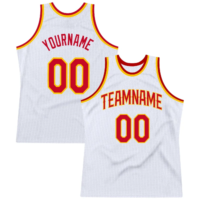 Basketball Jersey for Basketball Leagues-Custom White Red-Gold Authentic Throwback Basketball Jersey