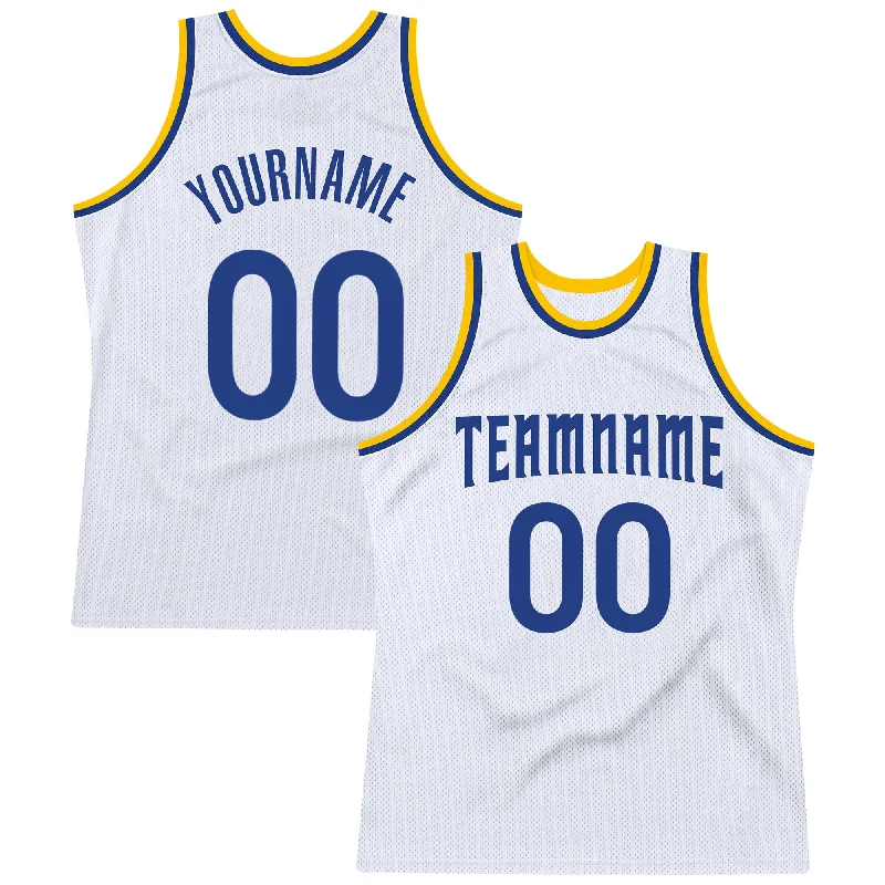 Lightweight Basketball Jersey-Custom White Royal-Gold Authentic Throwback Basketball Jersey