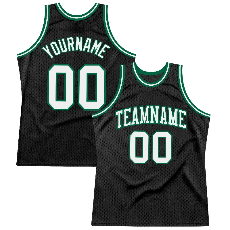 Personalized Basketball Jersey for Men-Custom Black White-Kelly Green Authentic Throwback Basketball Jersey