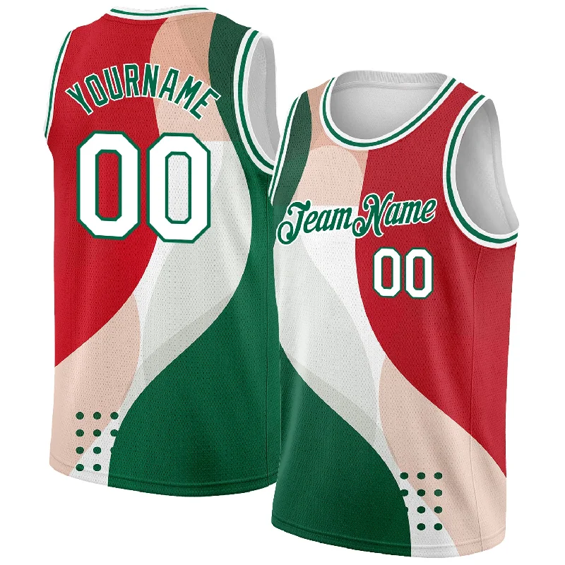 Custom Basketball Jersey with Initials-Custom Red White-Kelly Green 3D Mexico Authentic Basketball Jersey