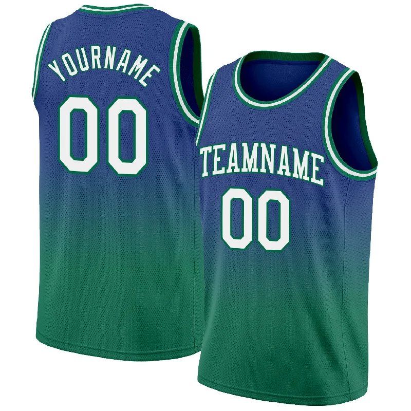 Basketball Jersey for College Basketball-Custom Royal White-Kelly Green Authentic Fade Fashion Basketball Jersey