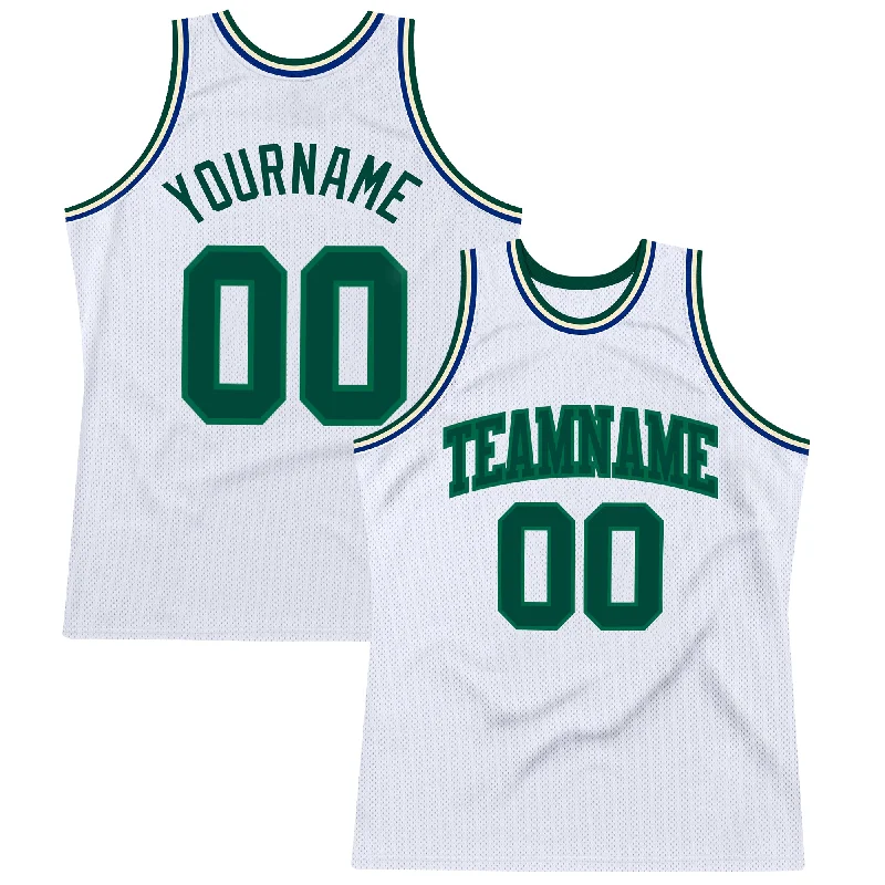 Basketball Jersey for Basketball Parties-Custom White Green-Kelly Green Authentic Throwback Basketball Jersey