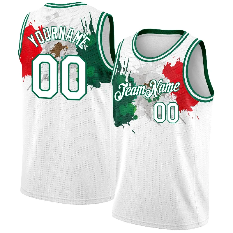 Basketball Jersey for Coaches-Custom White Kelly Green-Red 3D Mexico Splashes Authentic Basketball Jersey