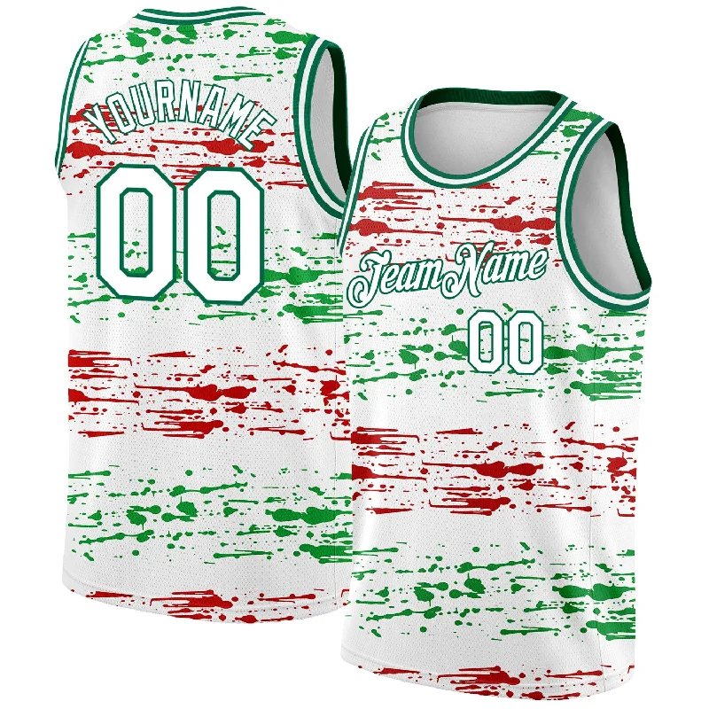 Basketball Jersey with Player Customization-Custom White Kelly Green-Red 3D Mexico Authentic Basketball Jersey